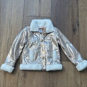 Little Lass Shimmering  Jacket with White Faux Fur